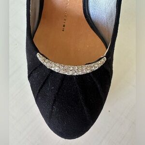 NIB Giuseppe Zanotti Black Suede Heels with Rhinestone Detail (36.5)